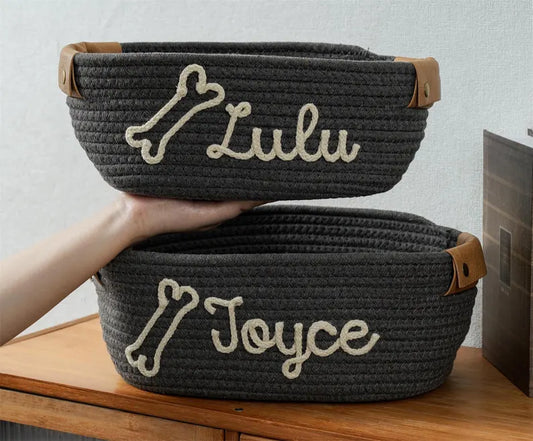 Custom Pet Toy Baseket, 2025 Personalized Dog Name Basket, Pet Name Gift Toy, Name Cotton Rope Basket, Personalized Toy Storage for Dog Cat