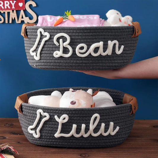 Custom Pet Toy Baseket, 2025 Personalized Dog Name Basket, Pet Name Gift Toy, Name Cotton Rope Basket, Personalized Toy Storage for Dog Cat